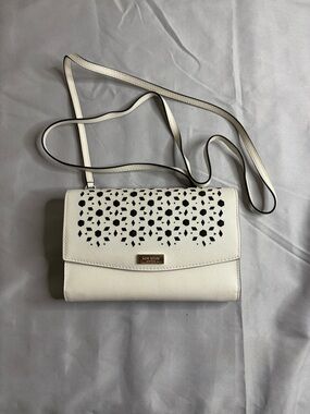 kate spade White Crossbody Wallet with Laser-Cut Floral Detail